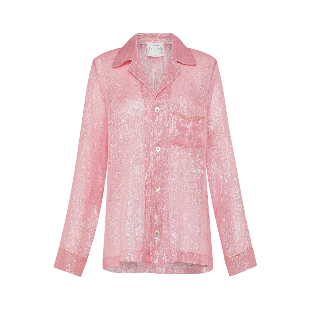 Forte Zijden en lurex chiffon pyjamashirt met kralen Pink Dames