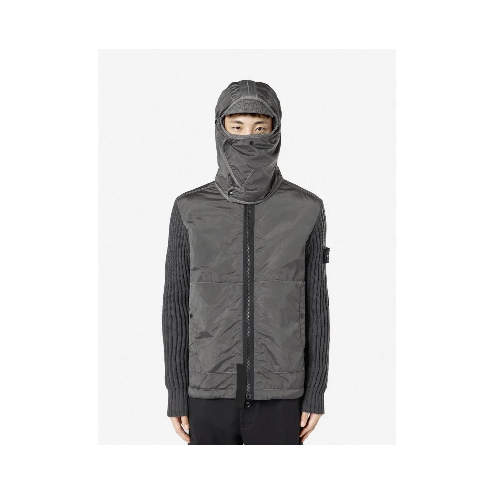 Stone Island Metallic Nylon Hoodie met Afneembare Capuchon Gray Heren