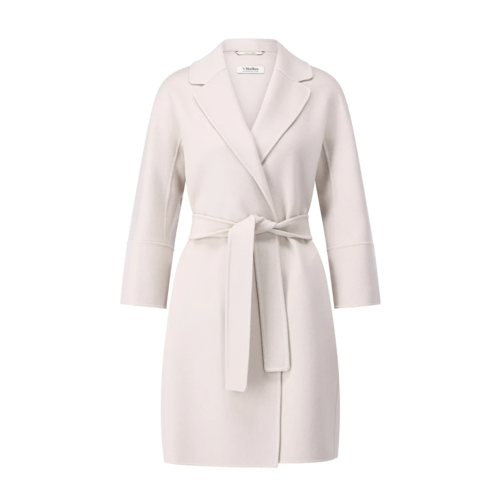 Max Mara Women's Beige Short Wool Coat With Revers Collar - Belted Coats - M - Coats
