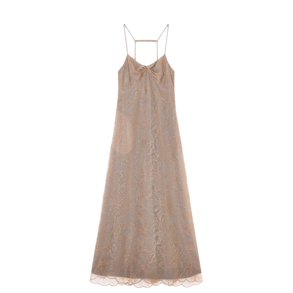 Emporio Armani Beige Tulle Dress With Lurex Flower Embroidery - Female - Gowns - 2XL - Dresses