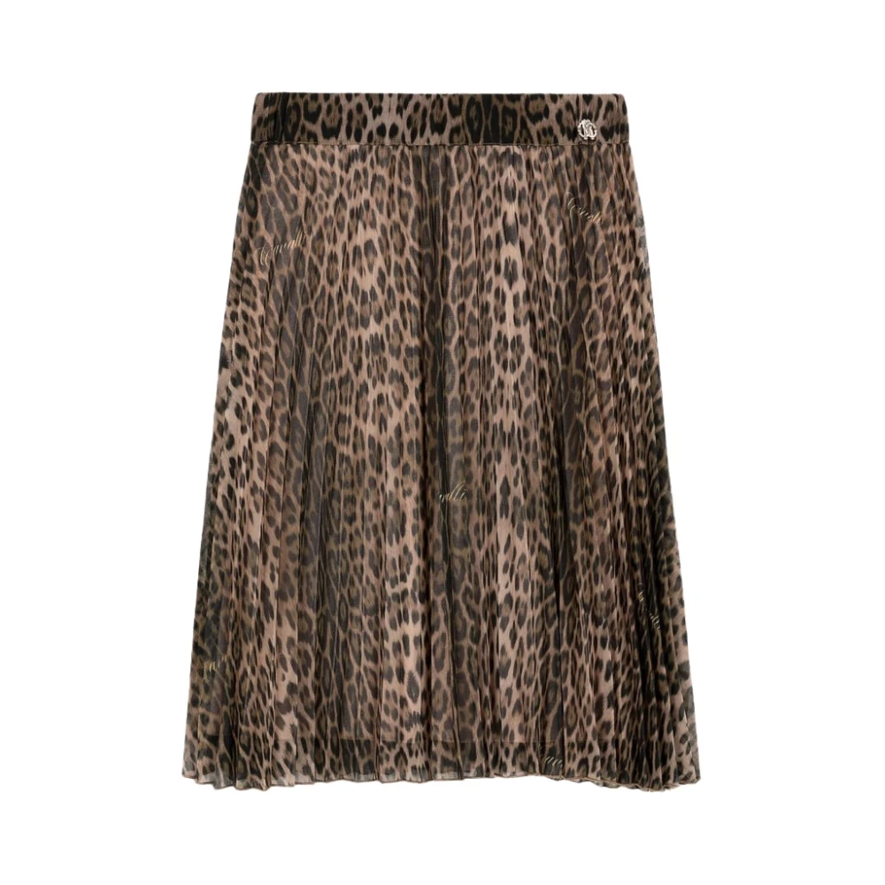 Roberto Cavalli Women's Brown Leopard Pleated Skirt