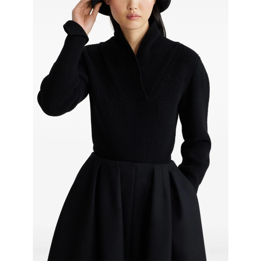 Patou Zwarte Merinowol Gebreide Trui Black Dames