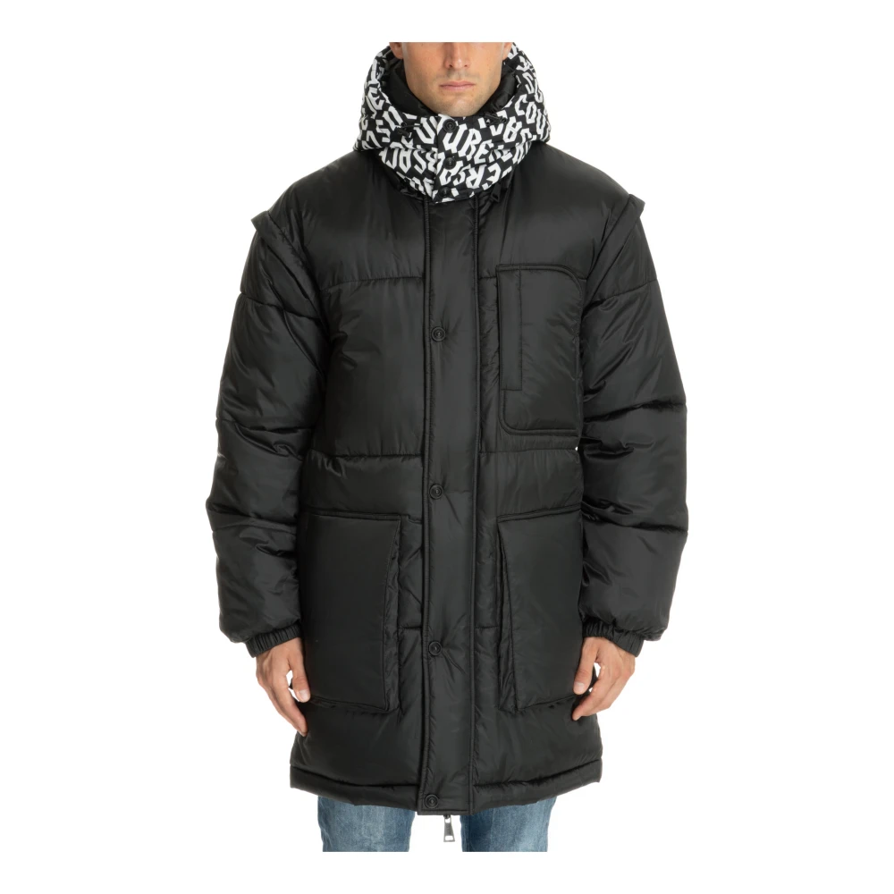 Versace Jeans Couture Gewatteerde jas met capuchon en logo Black Heren