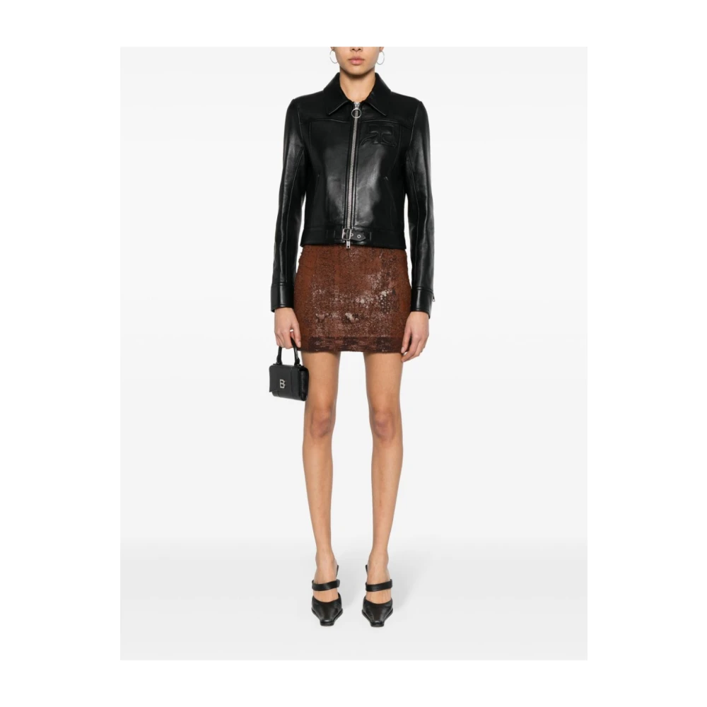 Courrèges Zwarte Leren Iconische Ritsjas Black Dames