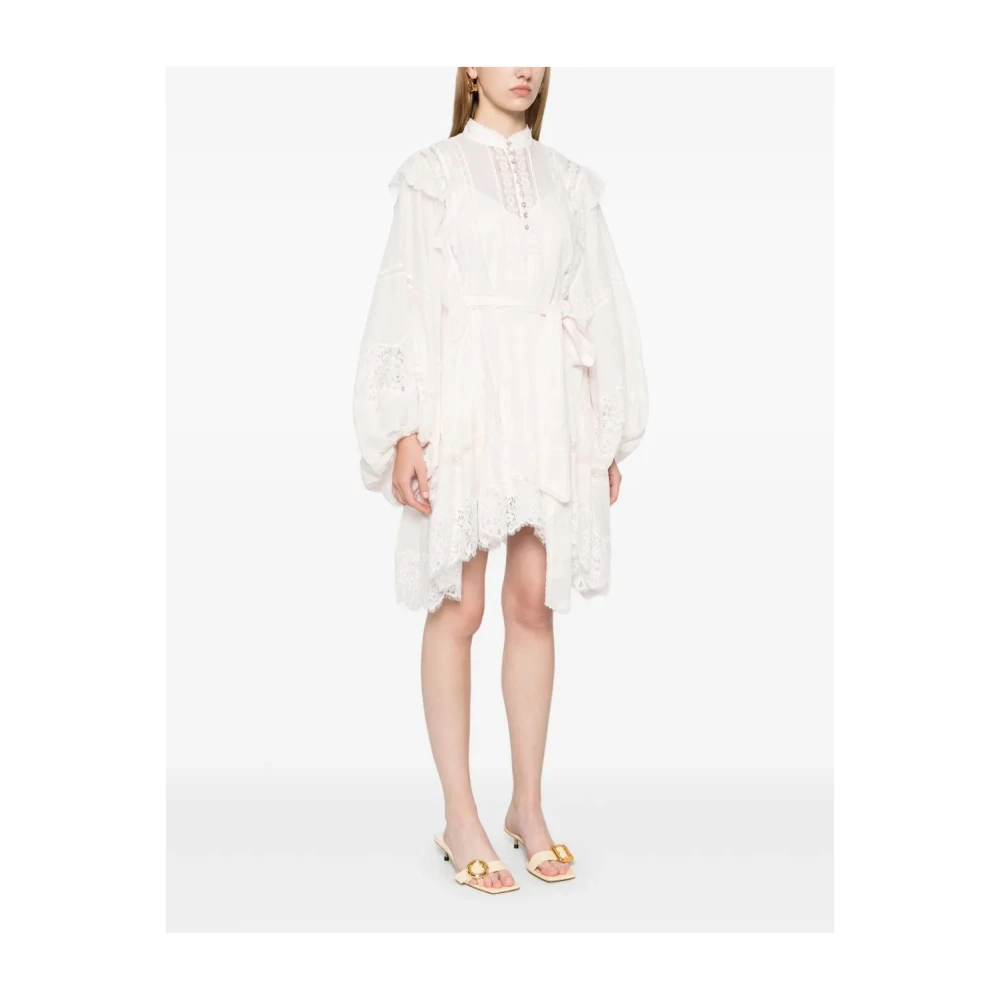 Zimmermann Kanten Minijurk Korte Mouw White Dames