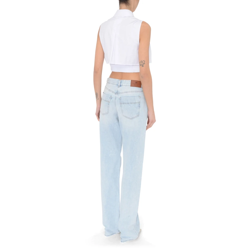 Elisabetta Franchi Blauwe Denim Palazzo Jeans met Juweeldetails Blue Dames