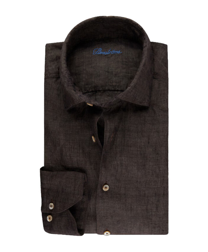 linen-brown-fitted-body-skjorte