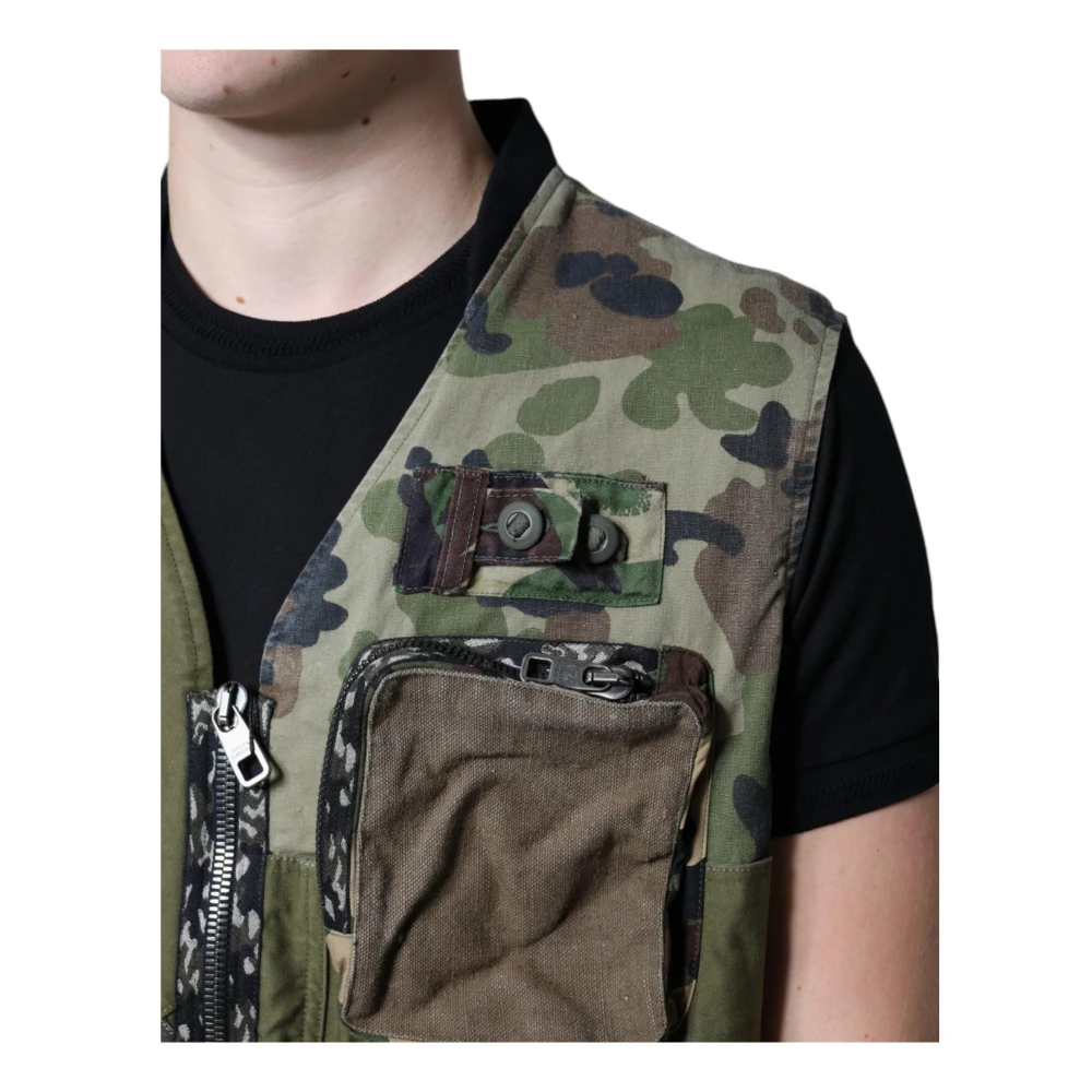 Dolce & Gabbana Kleurrijke Patchwork Vest Jas met Rits Multicolor Heren
