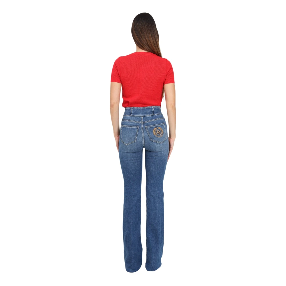 Elisabetta Franchi Flared Denim Jeans met Nautische Knopen Blue Dames