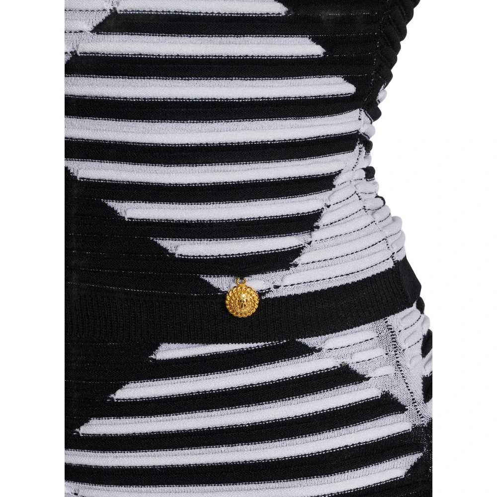 Balmain Cropped top in geruite gebreide stof Black Dames