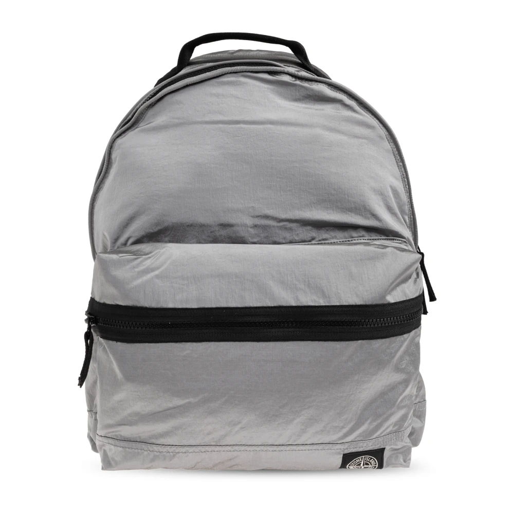 Stone Island Men's Gray Backpack With Logo Patch - Backpacks - One Size - Bags