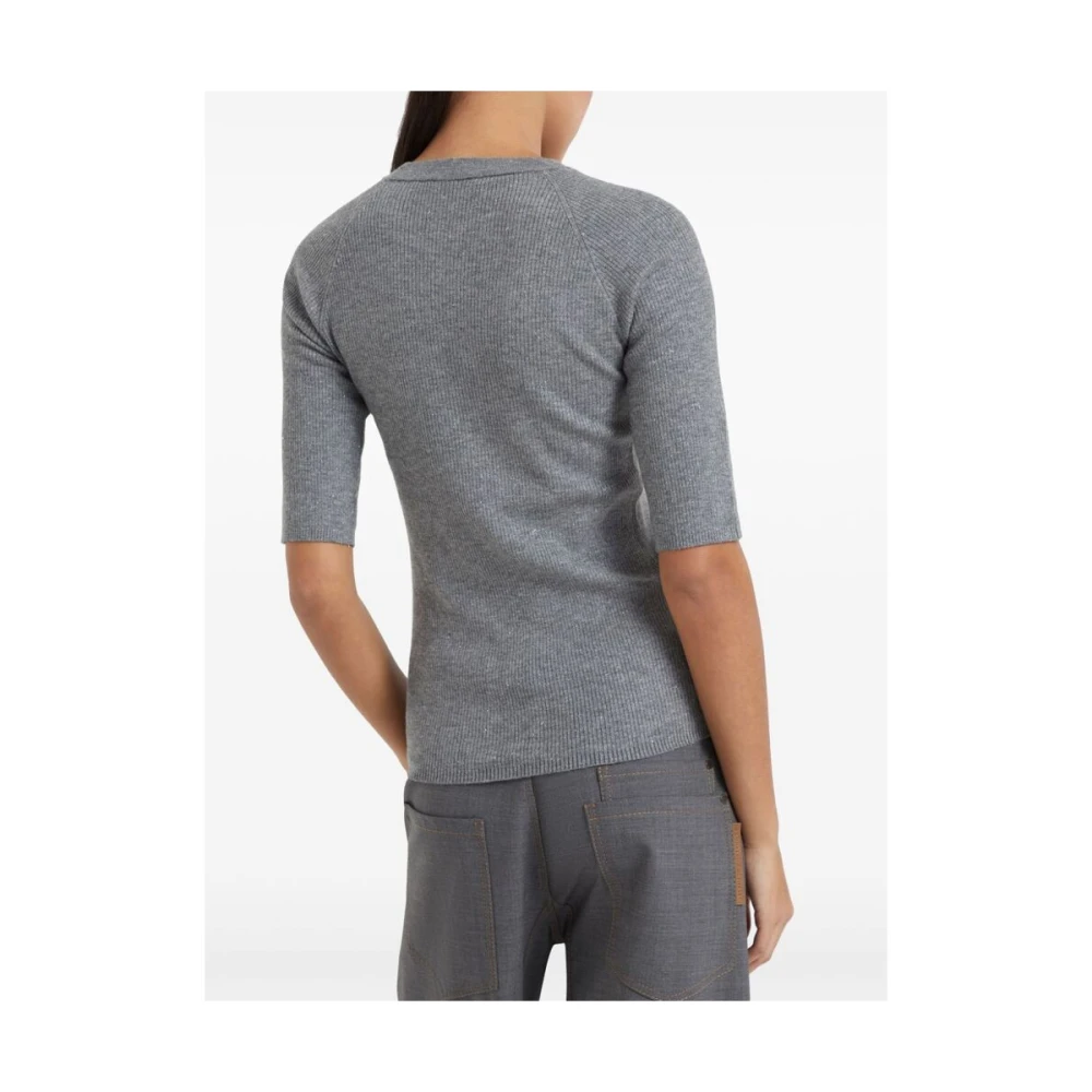 BRUNELLO CUCINELLI Grijze Geribbelde Trui Met Ronde Hals Gray Dames