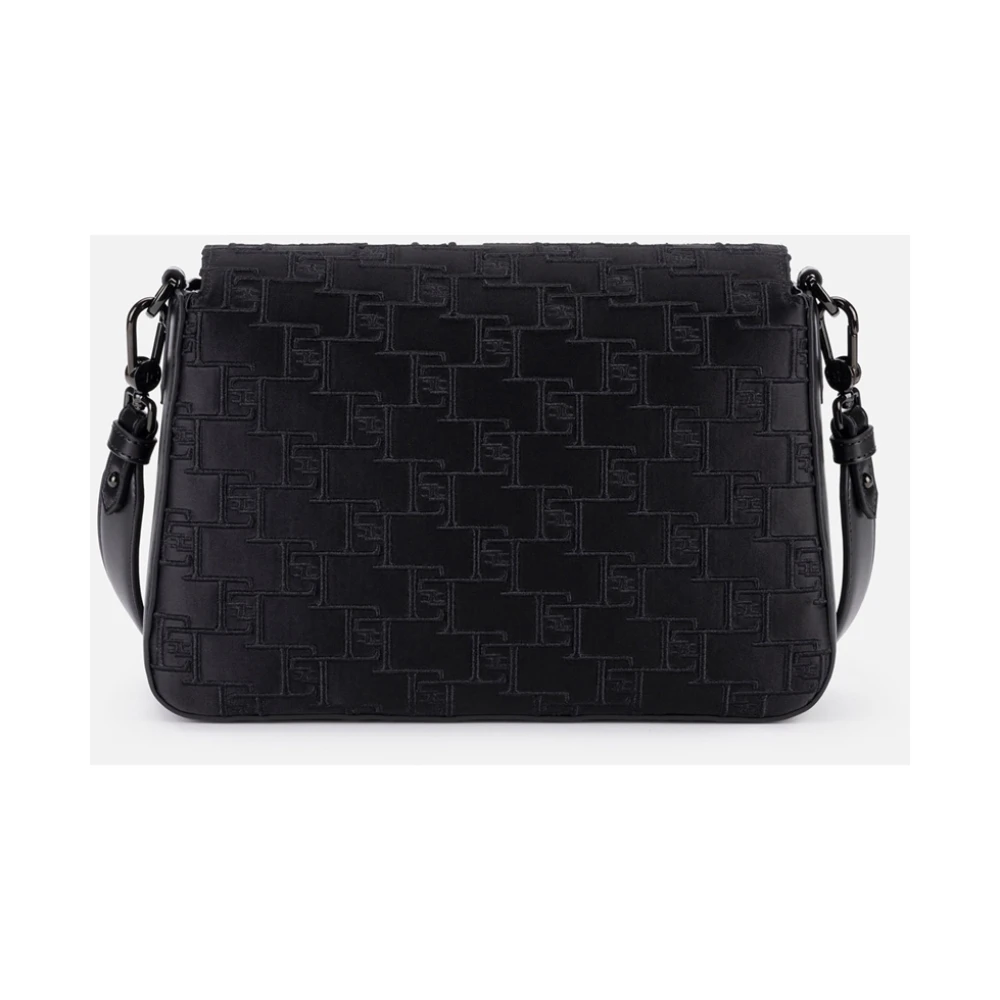 Elisabetta Franchi Zwarte Schoudertas met Geborduurd Logo Black Dames