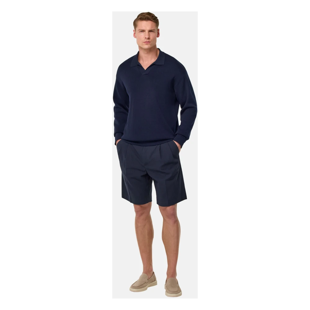 Boggi Milano Katoenen en zijden gebreid poloshirt Blue Heren