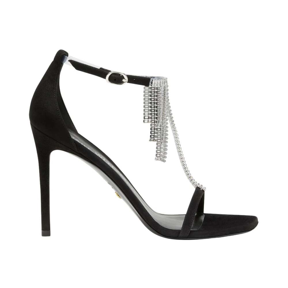 Stuart Weitzman Women's Black High Heel Sandals, 6 Uk, Opulent Crystal Fringe T-Strap Sandal