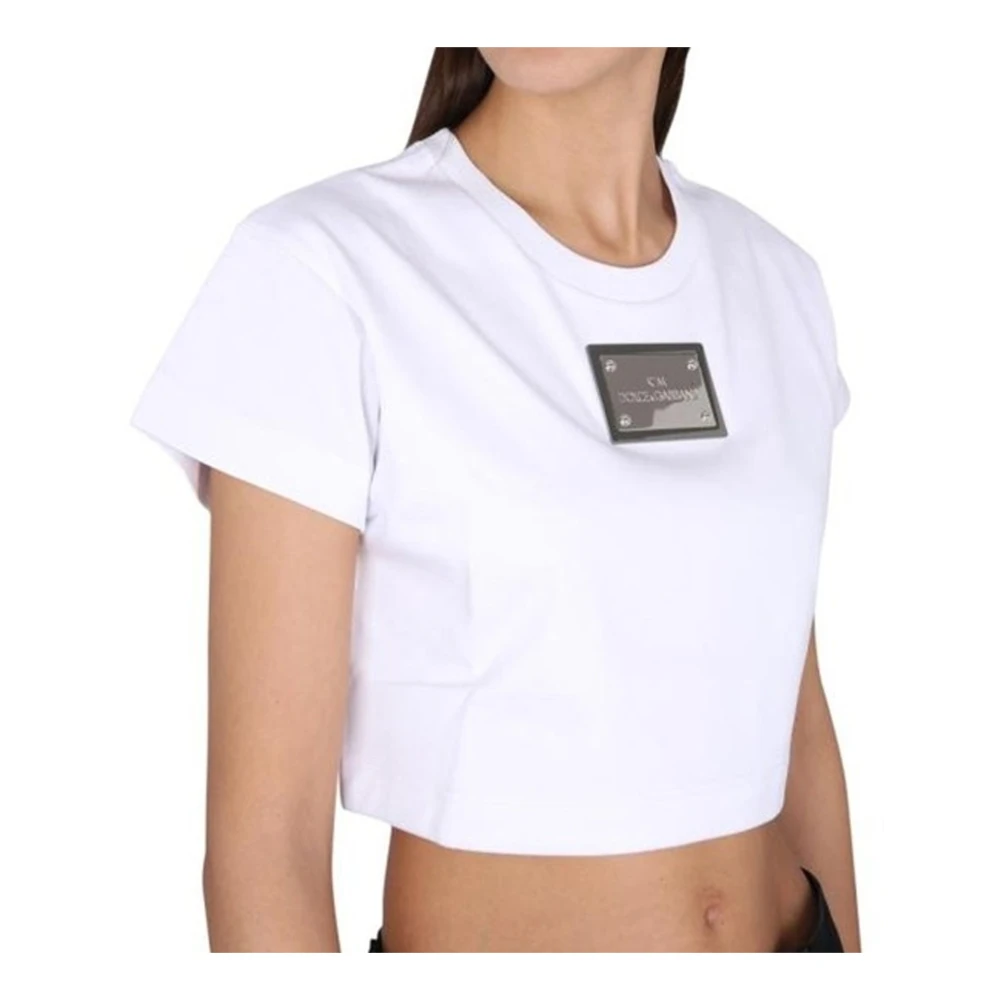 Dolce & Gabbana Kort Katoenen Top met Logodetail White Dames