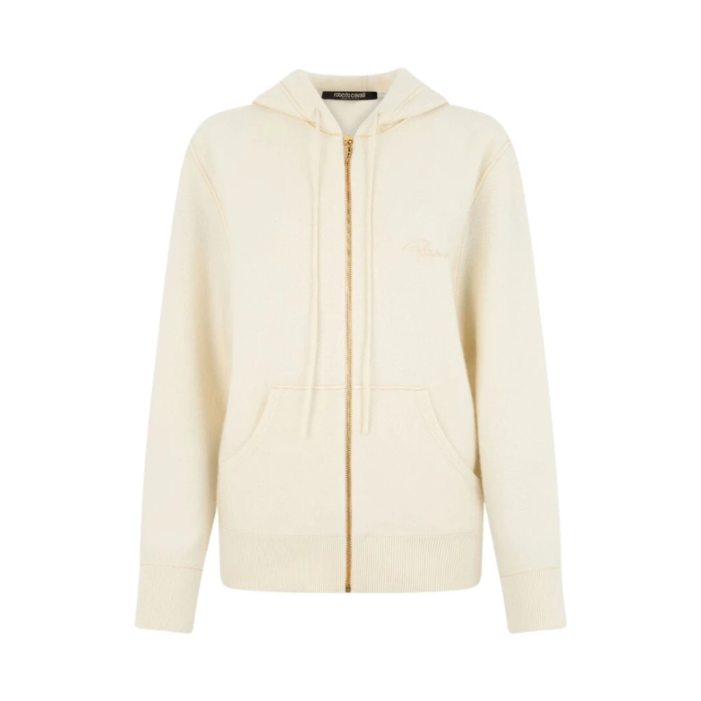 Roberto Cavalli Gebreide rits hoodie met slagtand rits Beige Dames