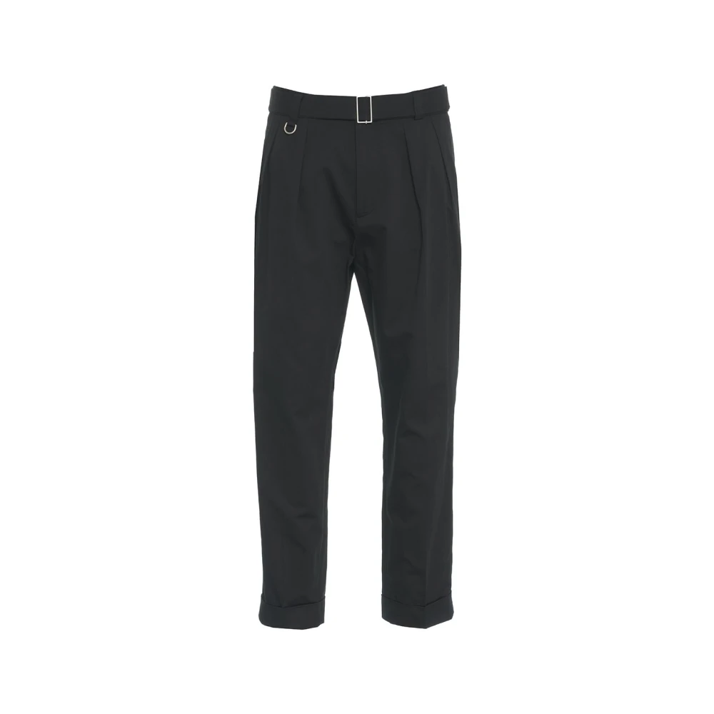 Paolo Pecora Men's Black Slim-Fit Trousers, L, Chino Trousers With Belt