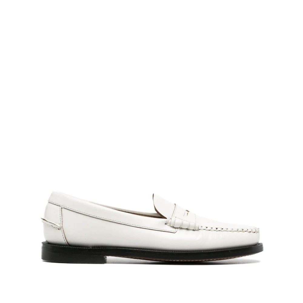 Sebago Women's White Penny-Slot Flat Leather Loafers - Loafers - 6 Uk - Shoes