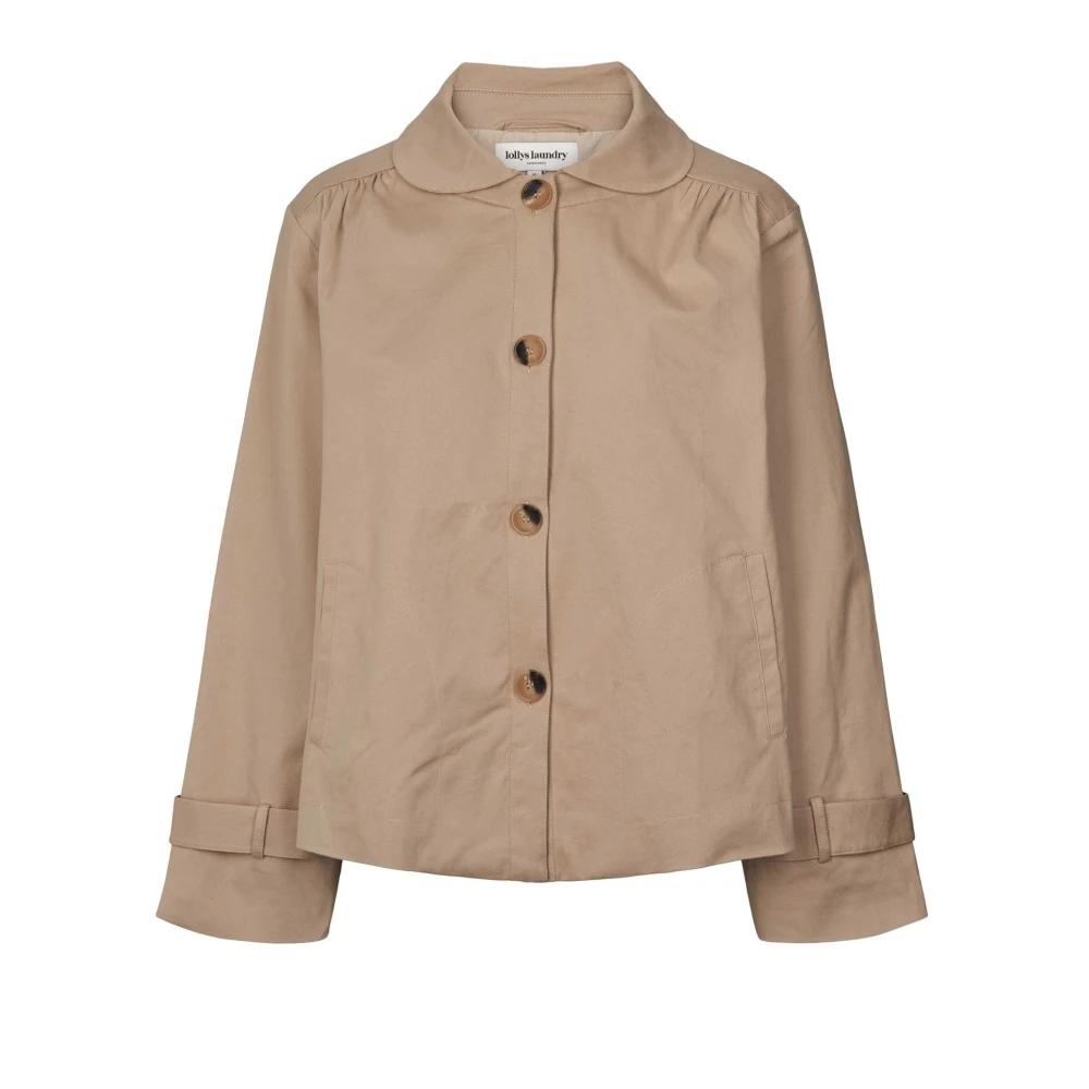 Lollys Laundry Women's Brown Light Jackets, 2XL, Elegant Blue Jacket With Round Collar