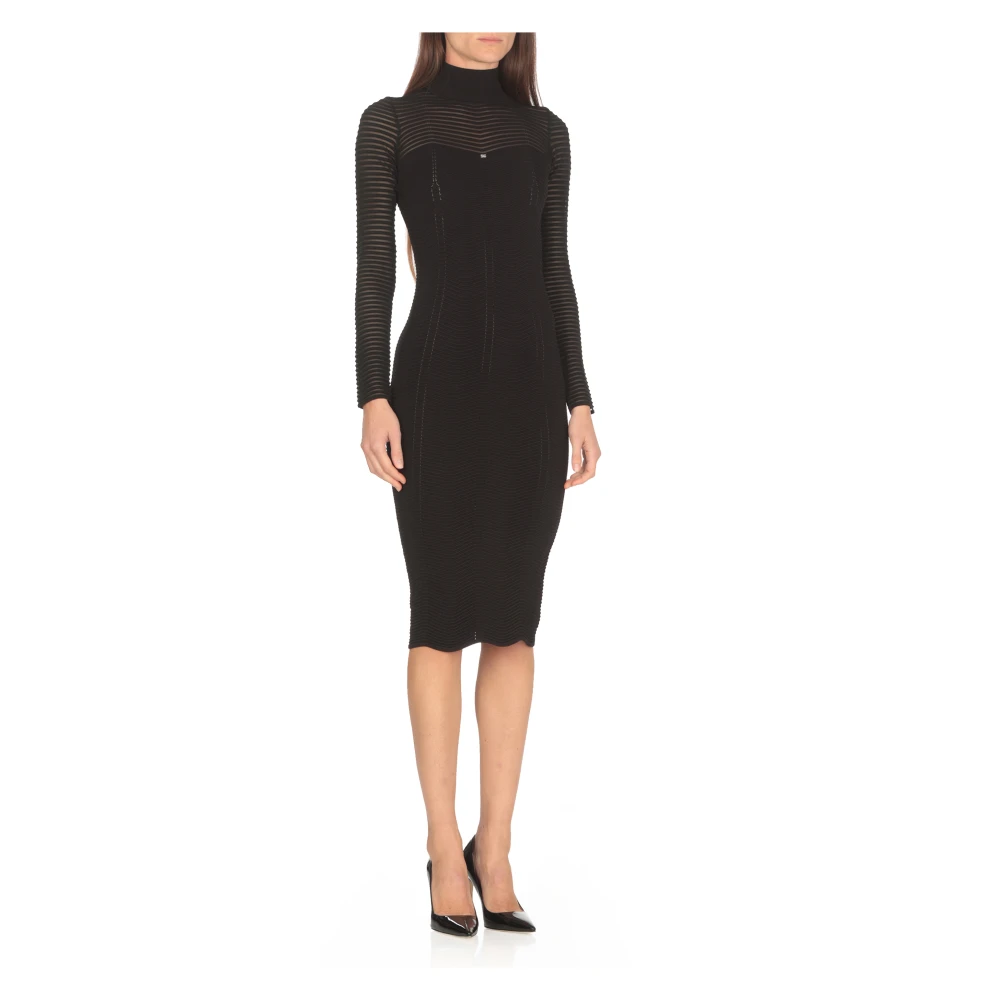 Elisabetta Franchi Zwarte Viscose Jurk met Hoge Hals Black Dames