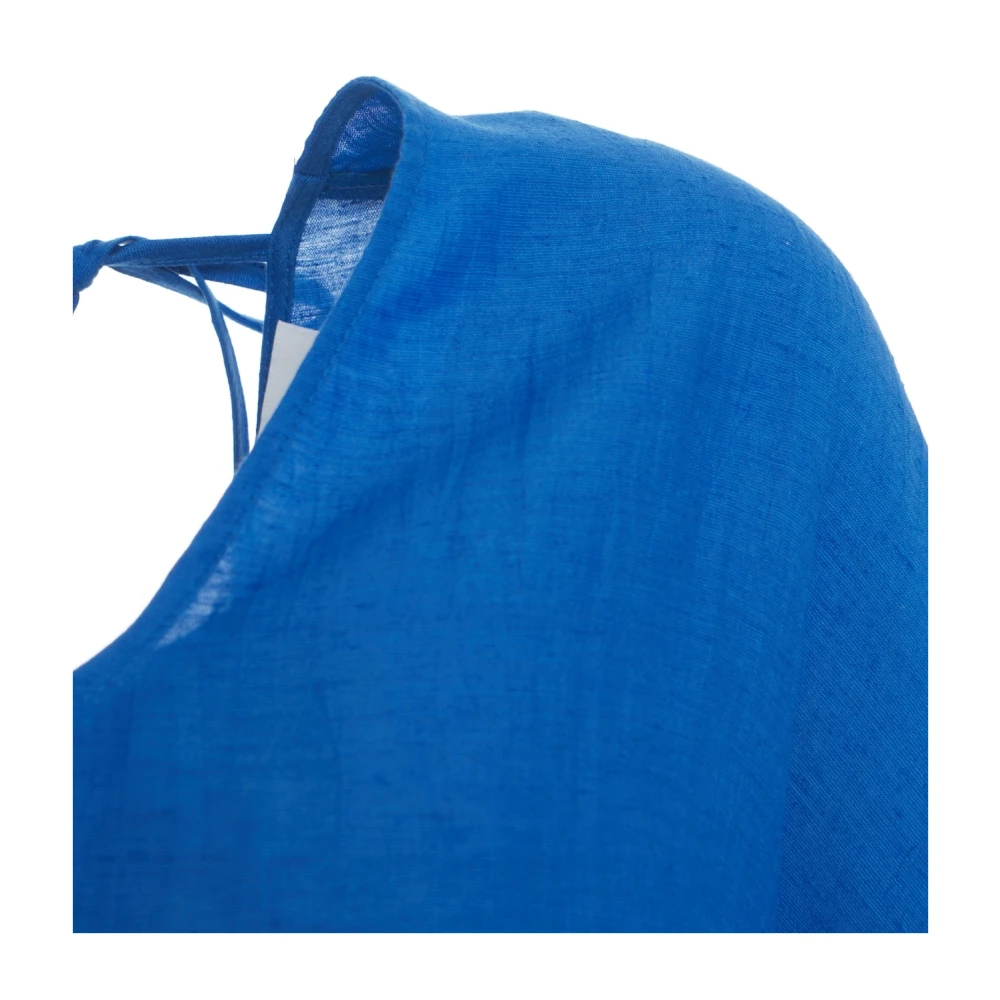 Kaos Blauwe Linnen Blouse Met Ruches Blue Dames