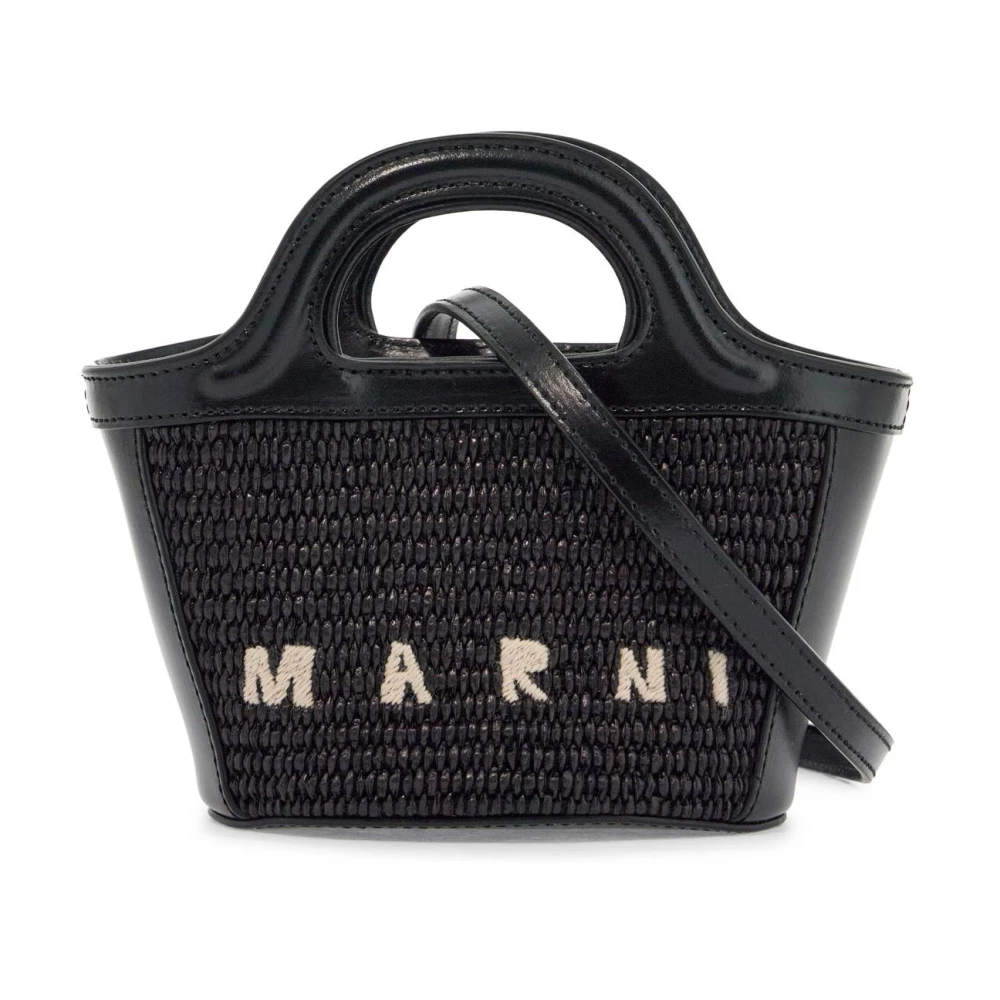 Marni Geweven katoenen en nylon handtas met leren details Black Dames