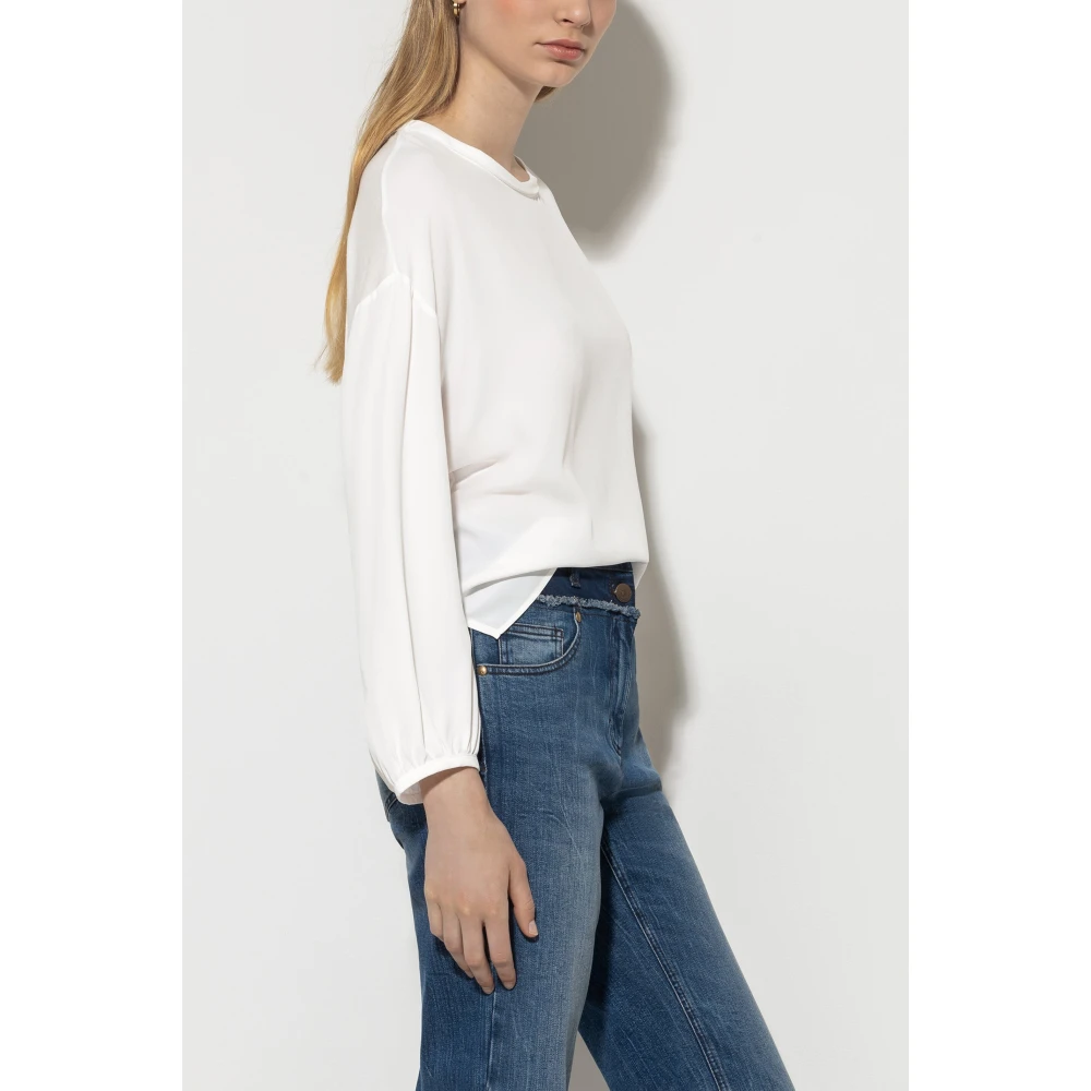 LUISA CERANO Zijden Mix Blouse met Splitzoom Beige Dames