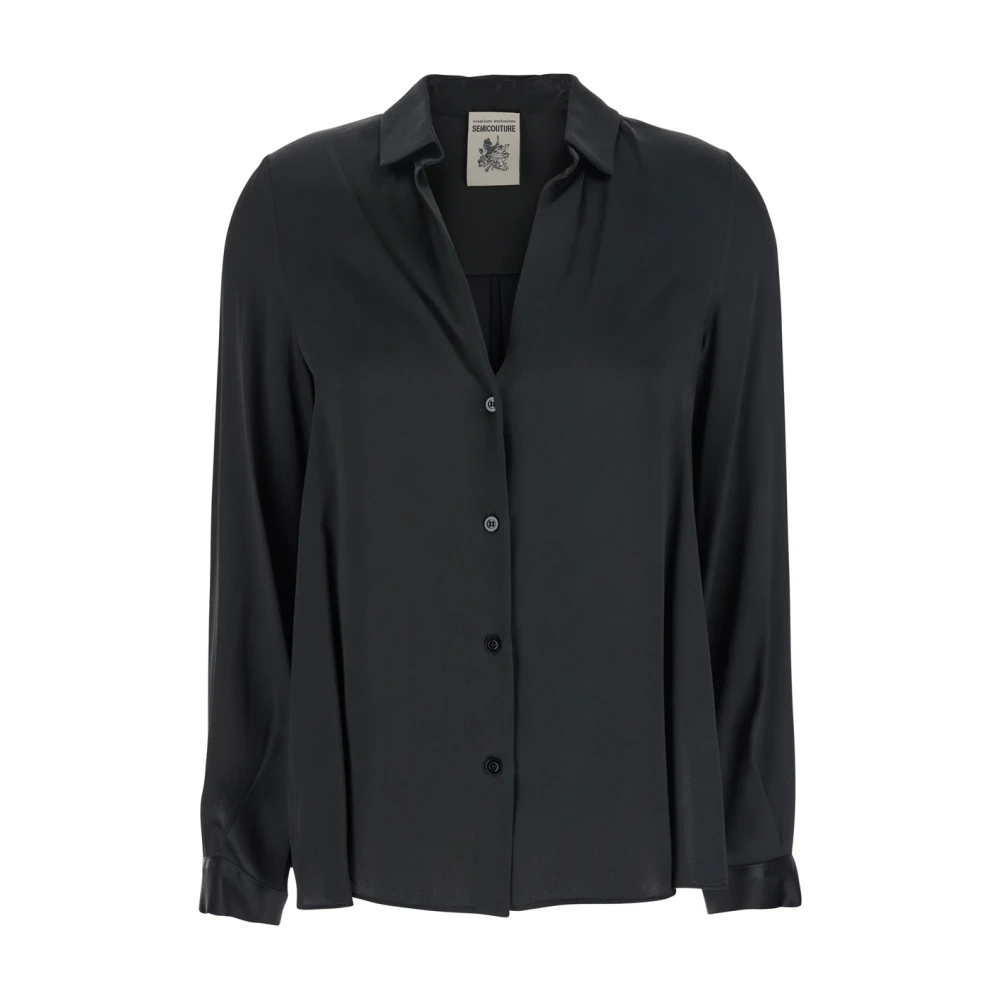 Semicouture Zwarte Zijde Blend Klassieke Kraag Shirt Black Dames