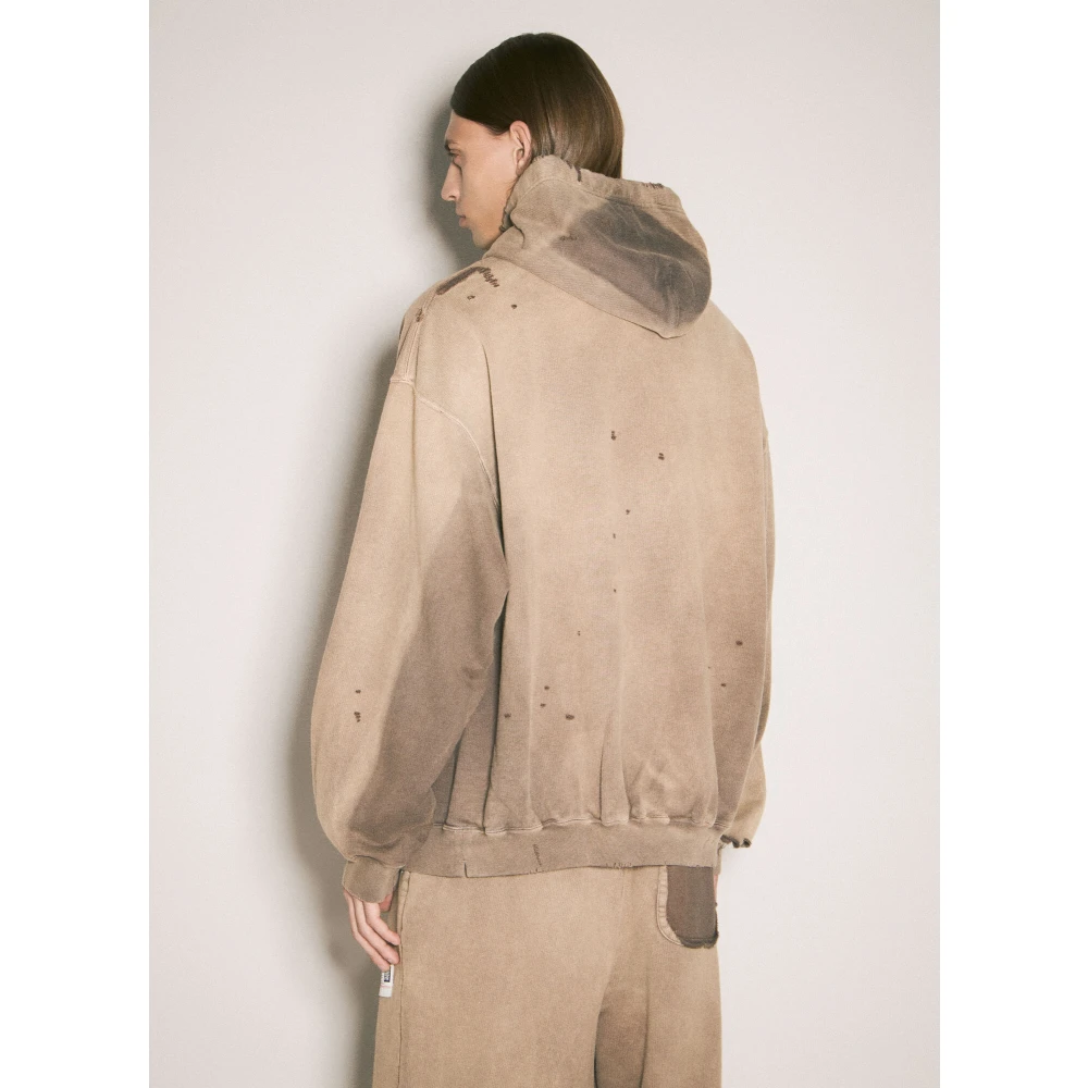 Mihara Yasuhiro Vervaagde katoenen fleece hoodie Brown Heren