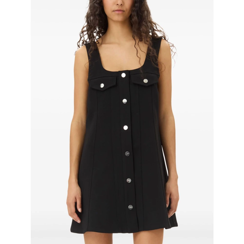 Ganni Zwarte Mouwloze Jurk met Vierkante Hals Black Dames