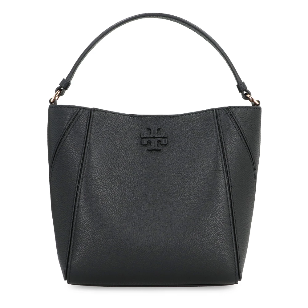 TORY BURCH Korrelig leren emmer tas met haak-en-oog sluiting Black Dames