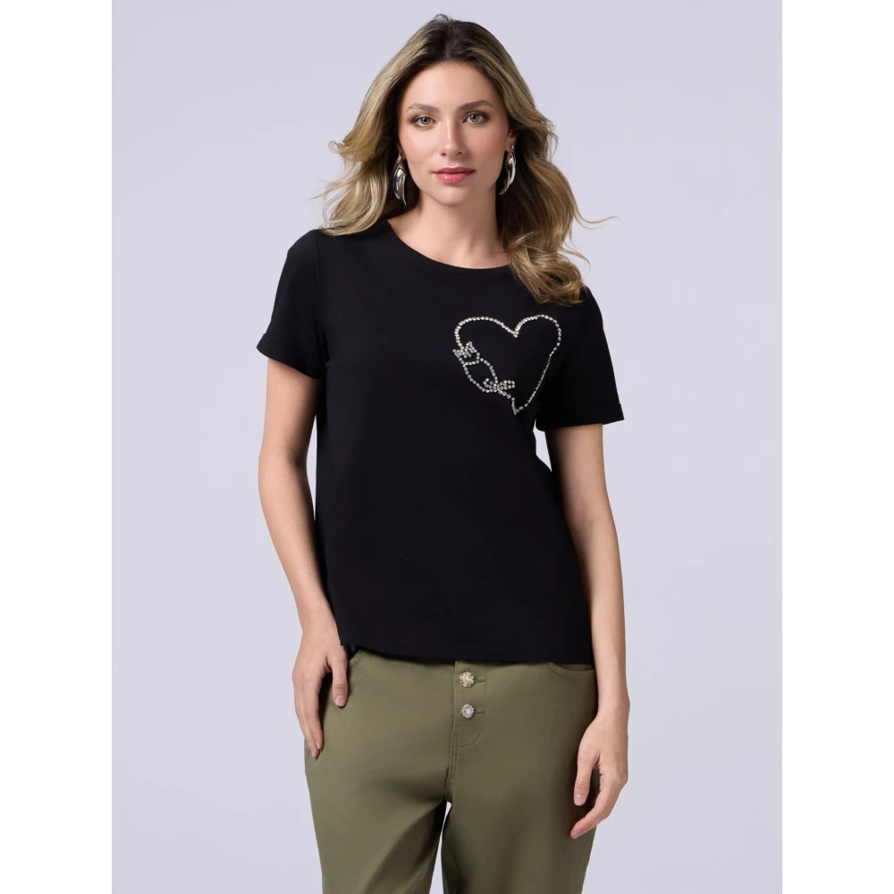 Oltre Katoenen T-shirt met juweelborduurwerk Black Dames