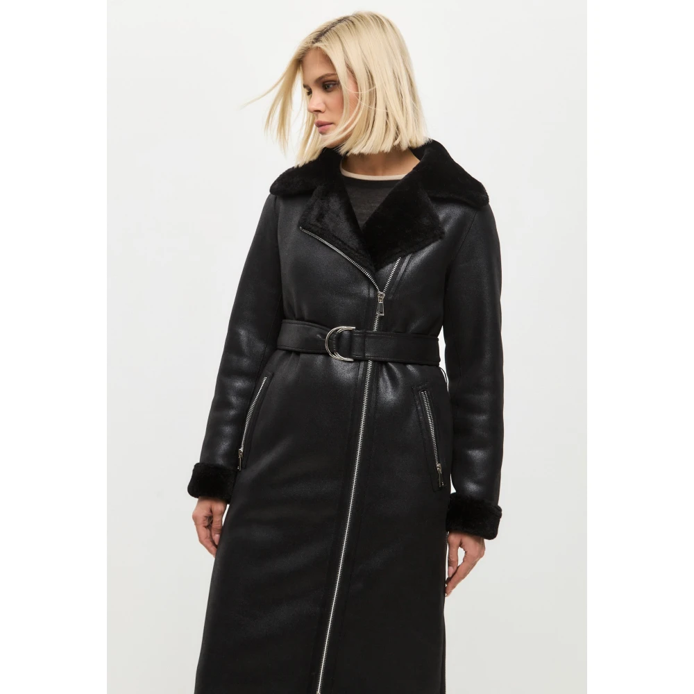 Cesare Gaspari Zwarte Faux Reversible Shearling Lange Jas Black Dames