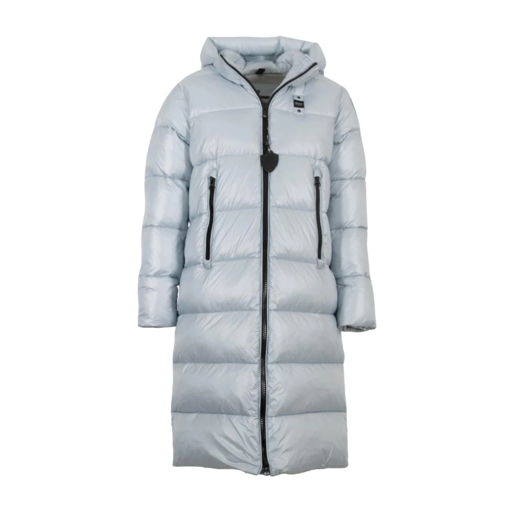 Blauer Geruite Lange Parka Blauwe Hemel Gray Dames