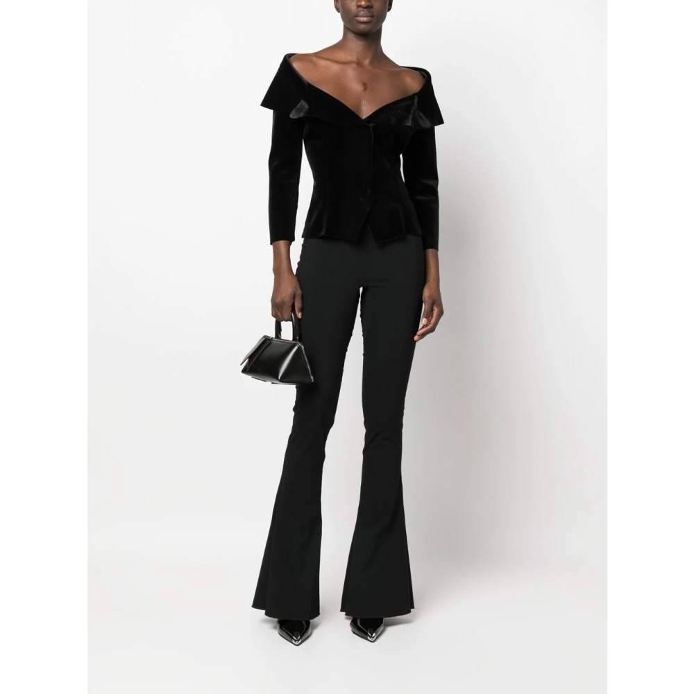 Norma Kamali Zwart Bardot Fluweel Jas Black Dames