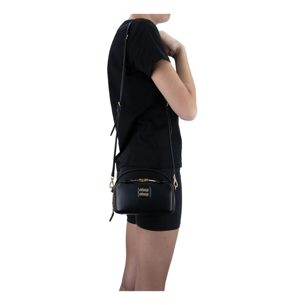 Miu Leren schoudertas met gouden versieringen Black Dames