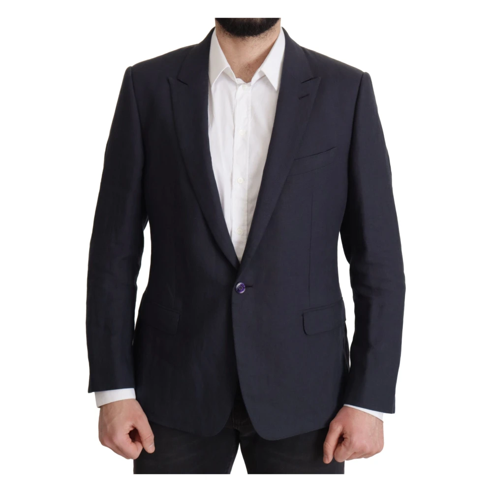 Dolce & Gabbana Men's Blue Elegant Linen Blazer With Peak Lapel
