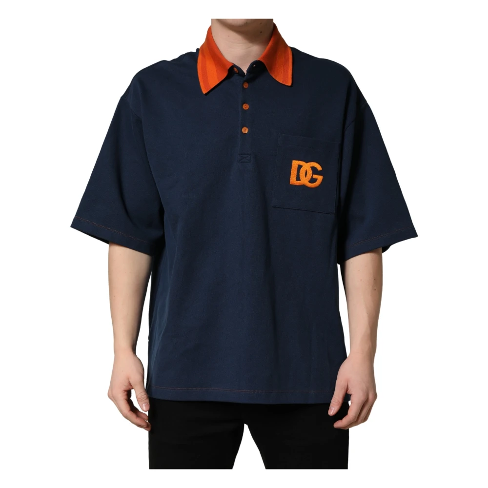 Dolce & Gabbana Navy Blue Cotton Logo Short Sleeves Men Polo T-shirt - IT48 | M - Image 2