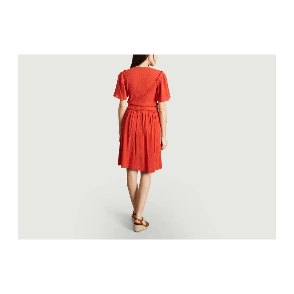 Sessun Koraalrode Jacquard Katoenen Jurk Red Dames