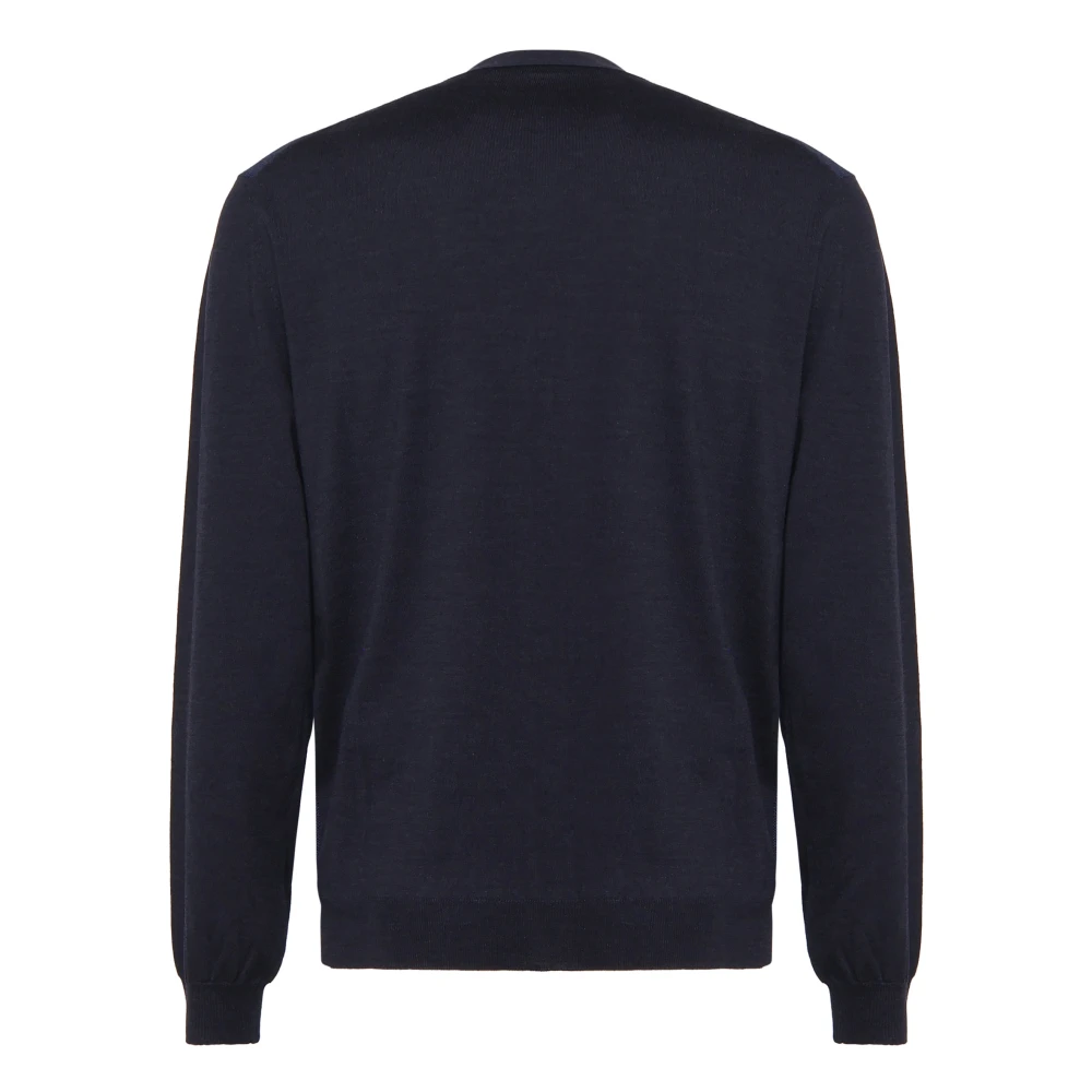 Zanone Blauwe Wol V-Hals Trui Blue Heren