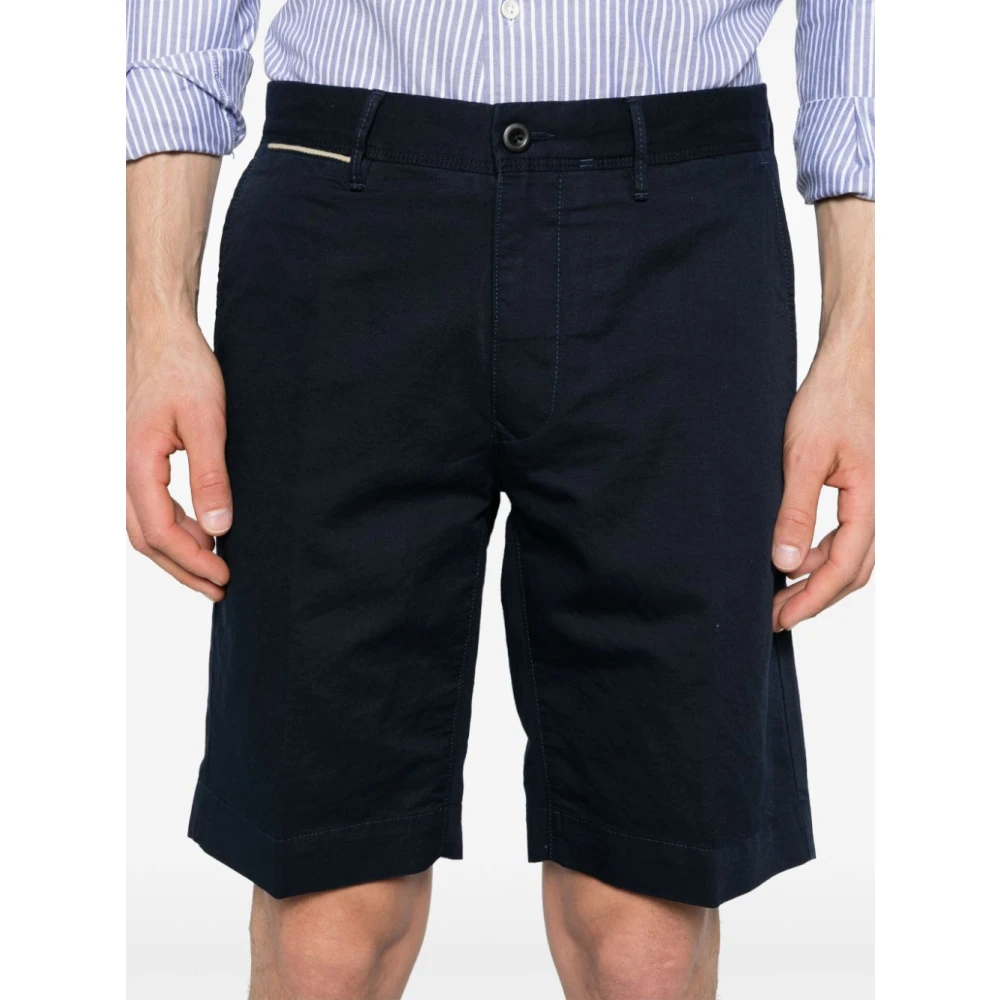 Incotex Blauwe Linnen Bermuda Shorts Blue Heren
