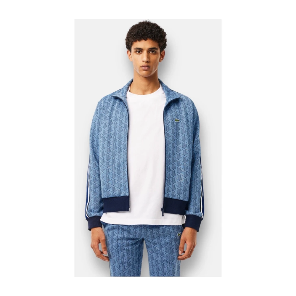 Lacoste Monogram Rits Sweater Blauw Jacquard Blue Heren