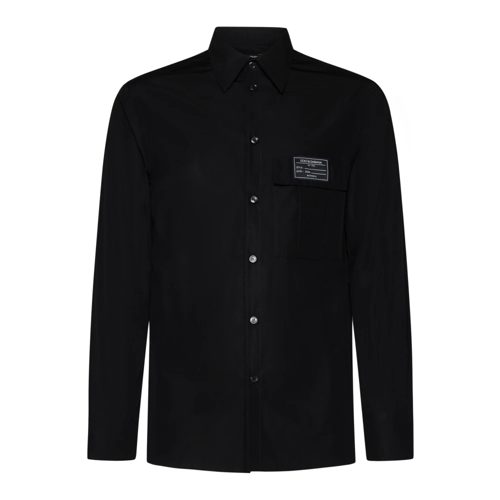 Dolce & Gabbana Zwarte Katoenen Shirt Logo Patch Black Heren