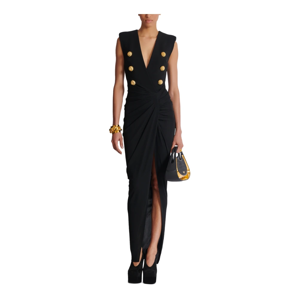 Balmain Lange op maat gemaakte krepe jurk Black Dames