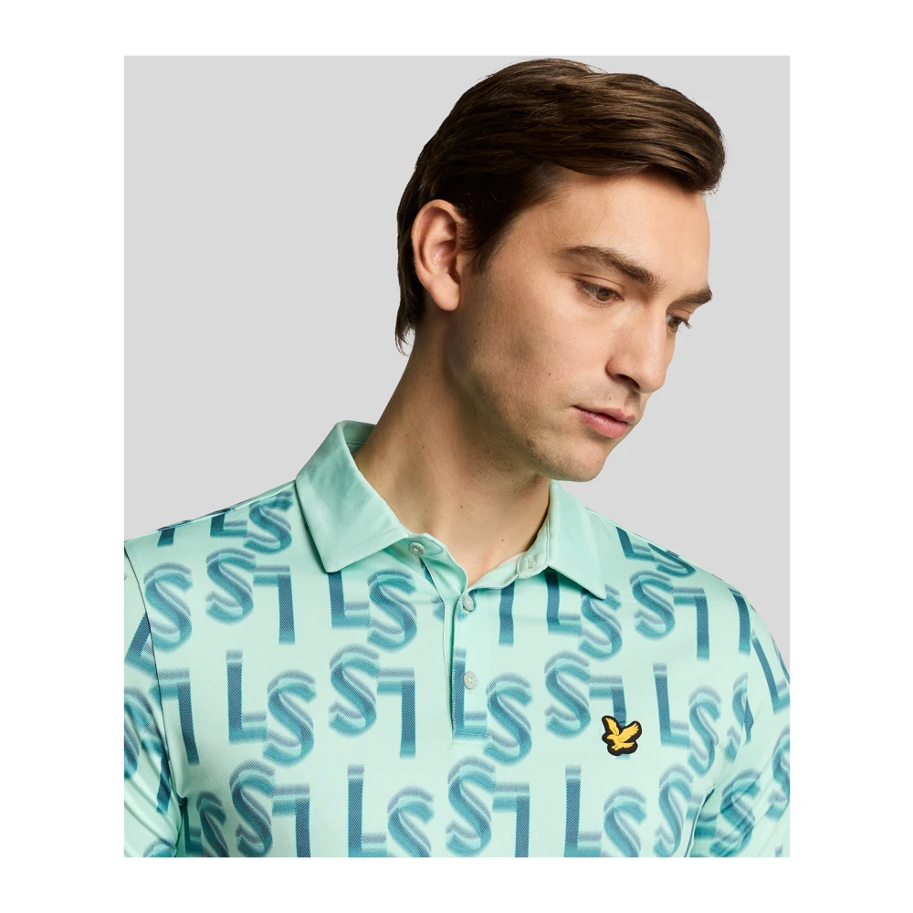 Lyle & Scott SS Polo Shirts LS Monogram Bedrukt Poloshirt Blue Heren
