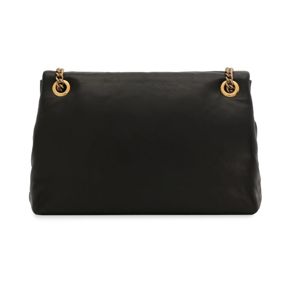 Dolce & Gabbana Zwarte Lamsleren Schoudertas met Hart Patch Black Dames