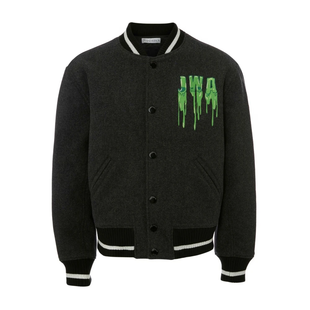JW Anderson Geborduurde Varsity Bomberjack Gray Dames