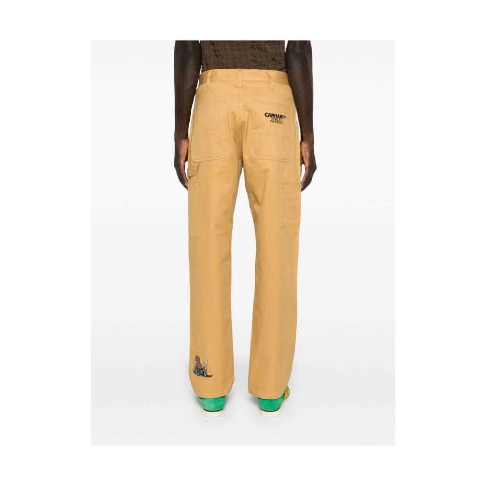 Carhartt WIP Citroengele Katoenen Twill Geborduurde Broek Yellow Heren