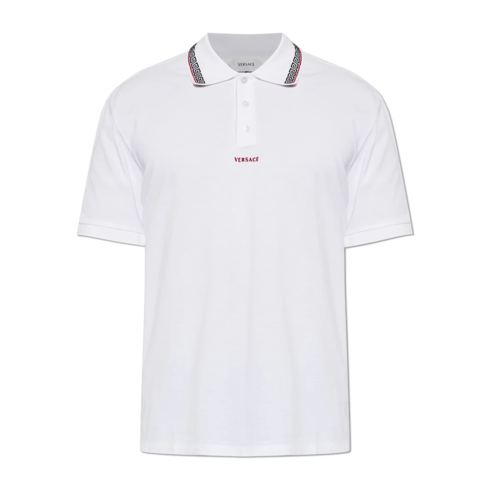 Versace Polo De Piqué De Algodón Con Logo Bordado Tops Hombre Blanco Xl